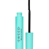SWEED Pro Lash Lift Mascara in a sky blue bottle with black SWEED branding, and a black mascara wand.