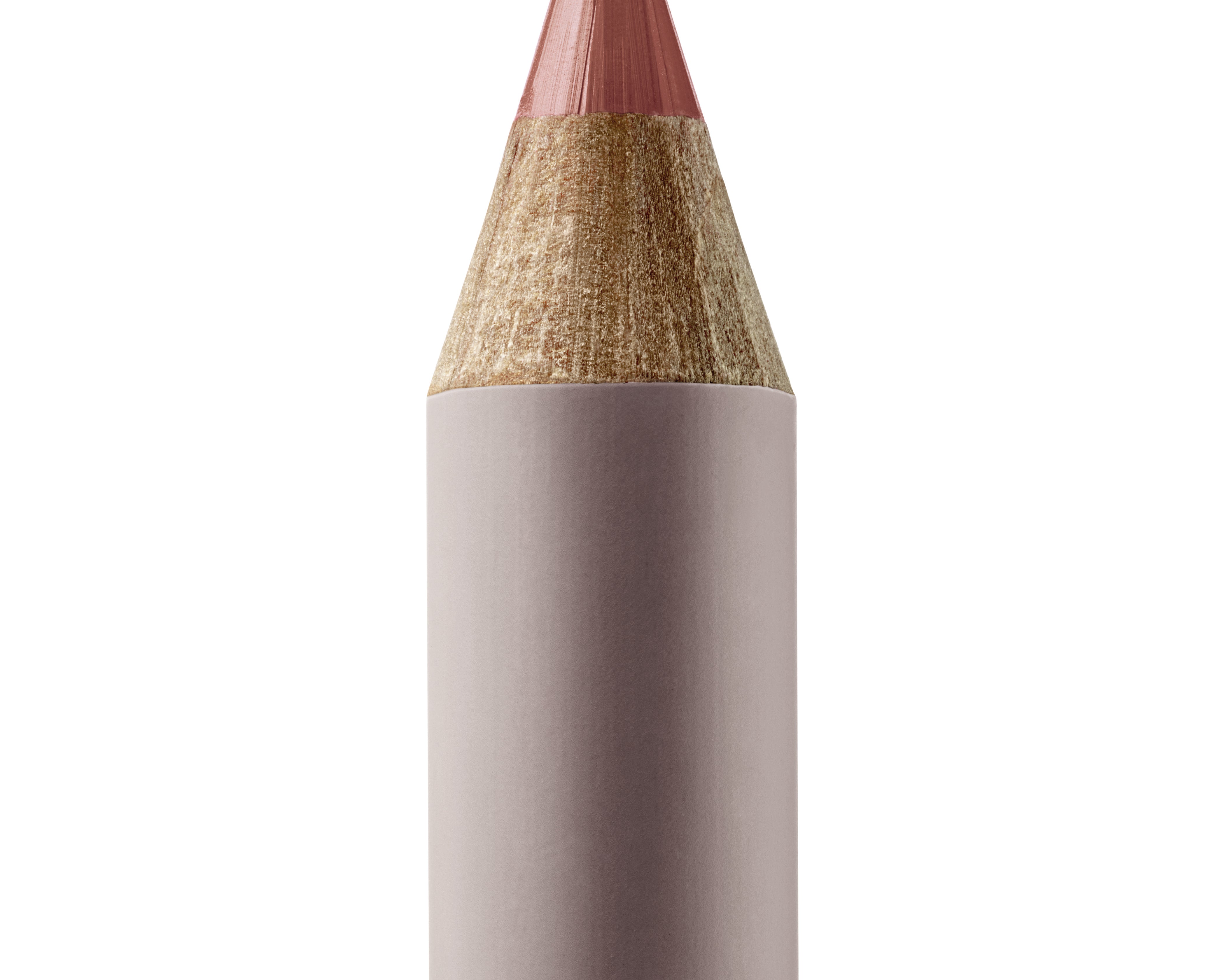 A sharpened Manasi 7 Eye and Lip Definer Ukiyo pencil showing the warm natural color. The pencil itself is dark pink.