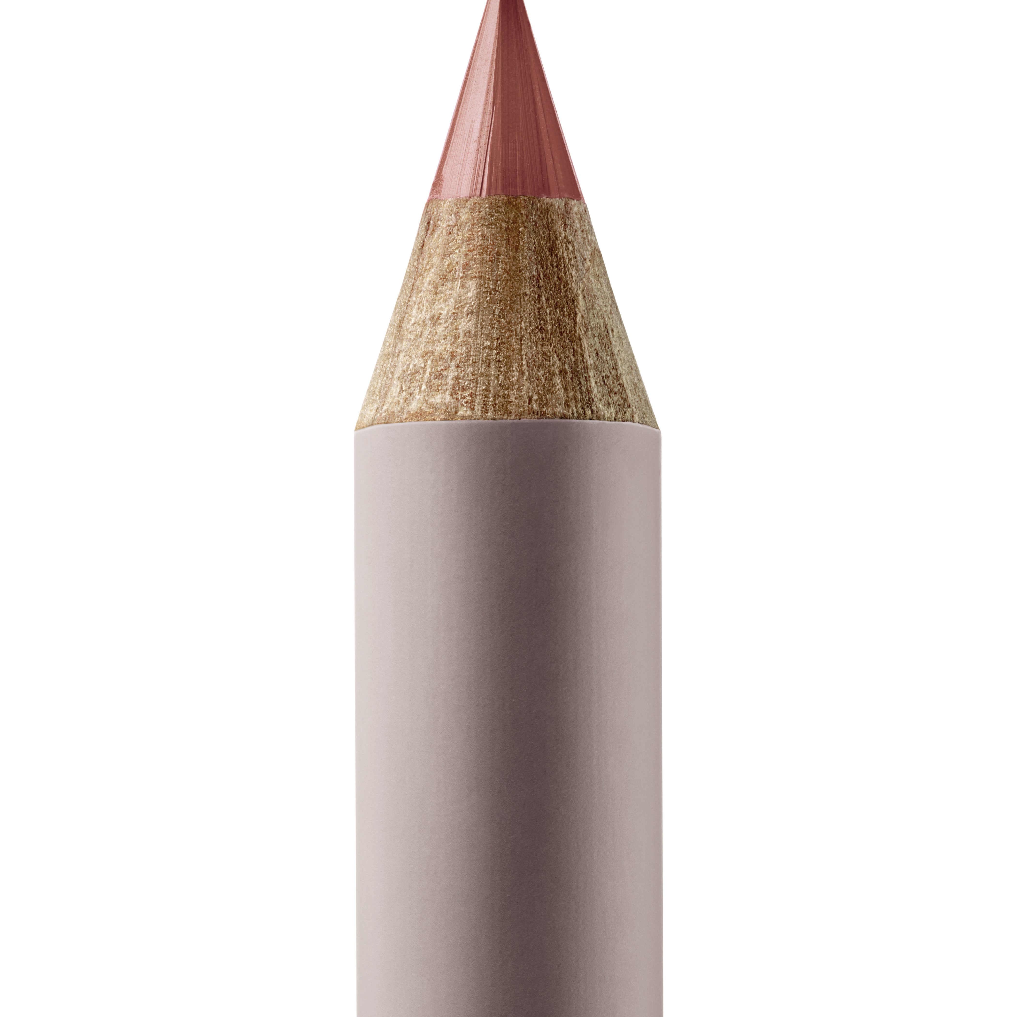 A sharpened Manasi 7 Eye and Lip Definer Ukiyo pencil showing the warm natural color. The pencil itself is dark pink.