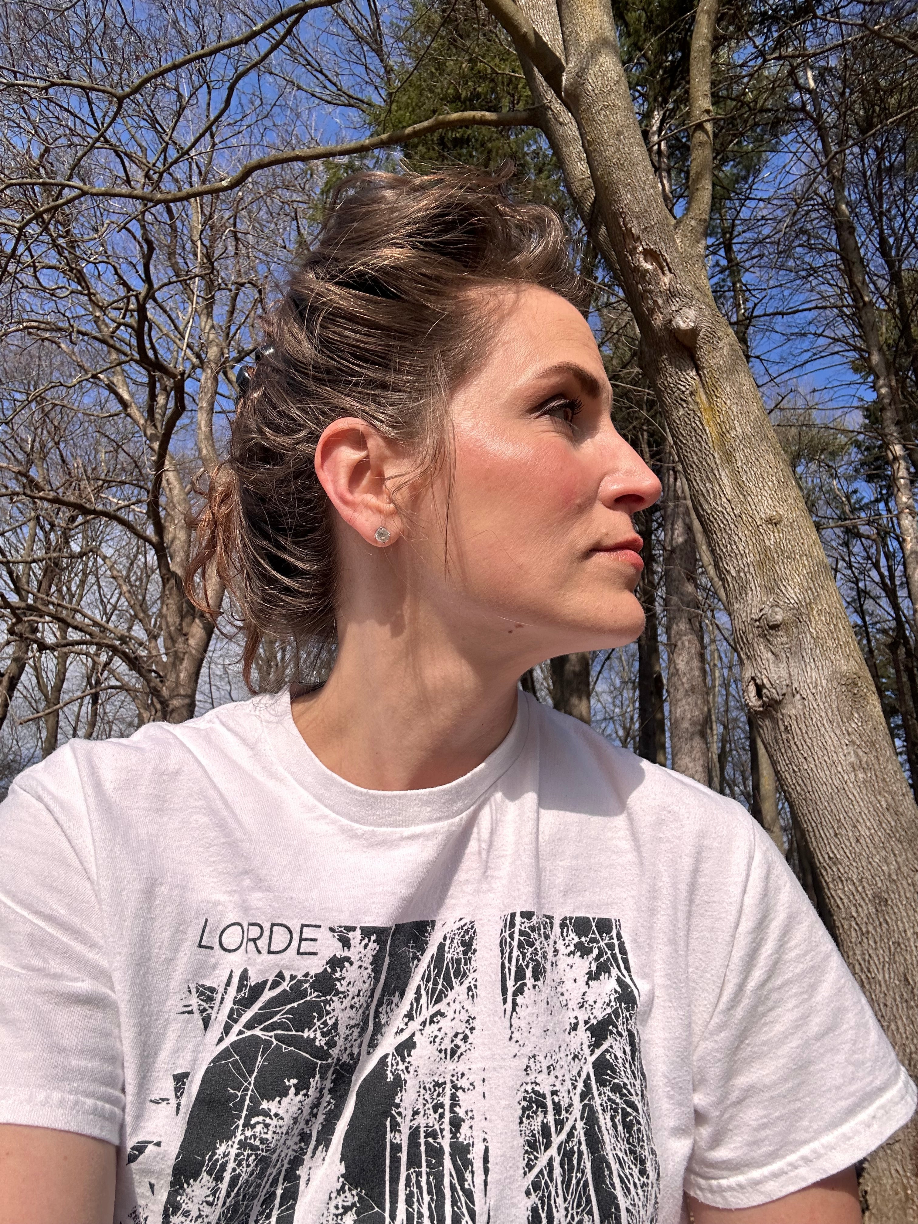 Rachel walking the path