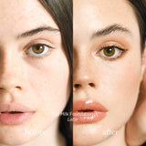 
  
  Oatmilk Foundation Latte, a fair to light flexible foundation shade. Before and after.
  
