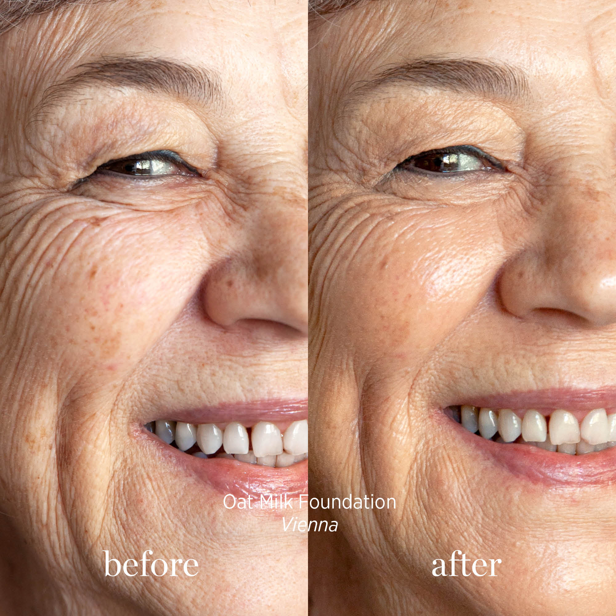 
  
  Ere Perez Oat Milk Foundation Vienna on a woman with light complexion and pink and neutral undertones.
  
