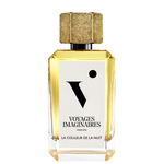 
  
  La Couleur De La Nuit perfume in a geometric glass bottle with white logo sticker and textured gold magnetic cap.
  
