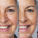 
  
  Ere Perez Oat Milk Foundation Brew on a woman with medium complexion and neutral undertones. Before and after.
  
