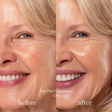 
  
  Ere Perez Oat Milk Foundation Chai on a woman with light complexion and neutral undertones. Showing before and after.
  
