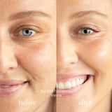 
  
  Ere Perez Oat Milk Foundation Vienna on a woman with light complexion and gold and neutral undertones.
  
