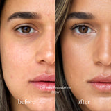 
  
  Ere Perez Oat Milk Foundation Brew on a woman with medium complexion and neutral undertones. Before and After.
  
