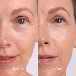 
  
  Oatmilk Foundation Latte, a fair to light flexible foundation shade. Before and after.
  
